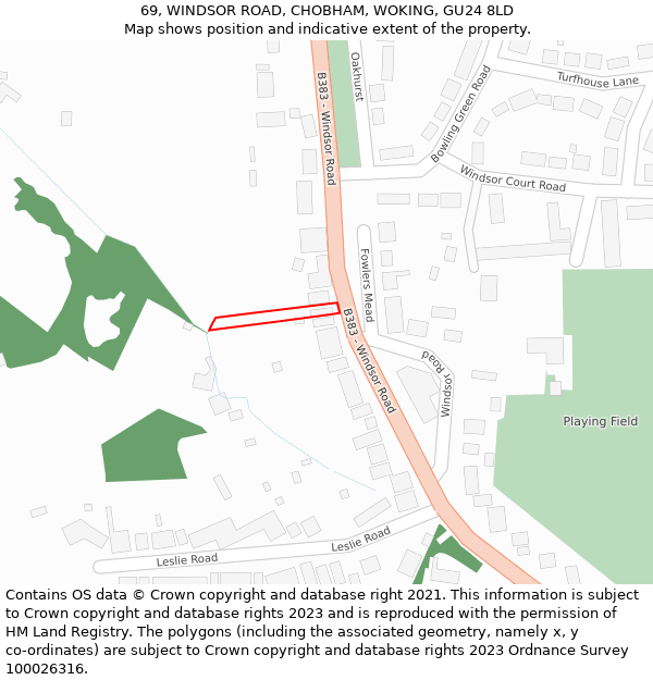 69, WINDSOR ROAD, CHOBHAM, WOKING, GU24 8LD: Location map and indicative extent of plot