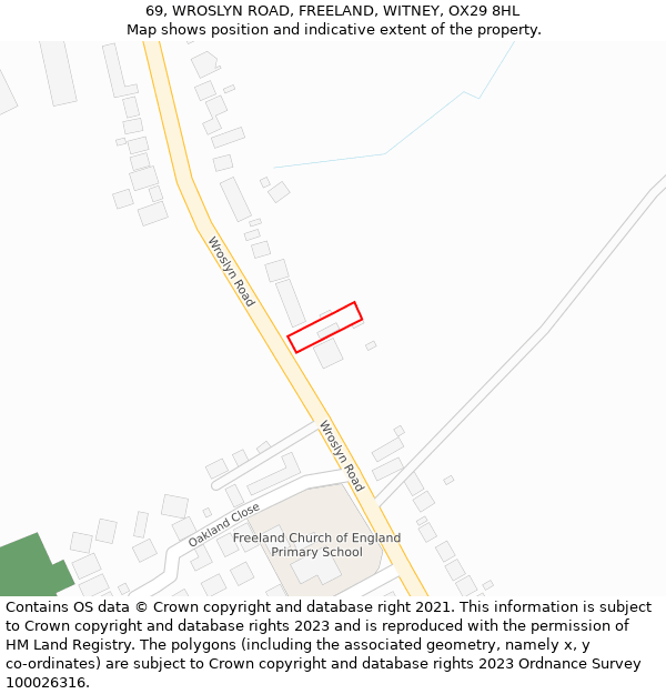 69, WROSLYN ROAD, FREELAND, WITNEY, OX29 8HL: Location map and indicative extent of plot