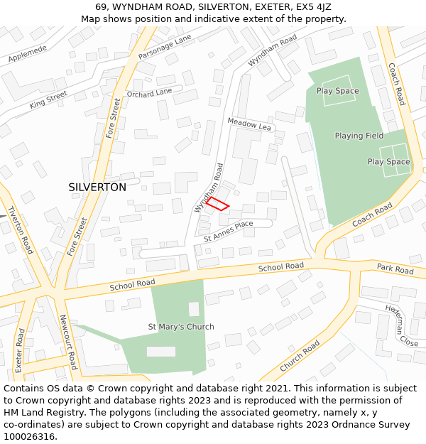 69, WYNDHAM ROAD, SILVERTON, EXETER, EX5 4JZ: Location map and indicative extent of plot