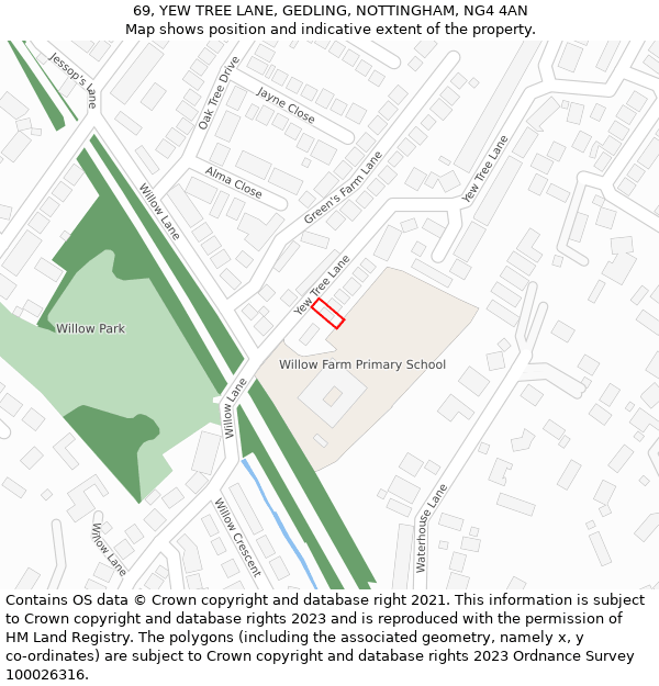 69, YEW TREE LANE, GEDLING, NOTTINGHAM, NG4 4AN: Location map and indicative extent of plot