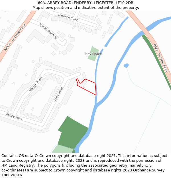 69A, ABBEY ROAD, ENDERBY, LEICESTER, LE19 2DB: Location map and indicative extent of plot