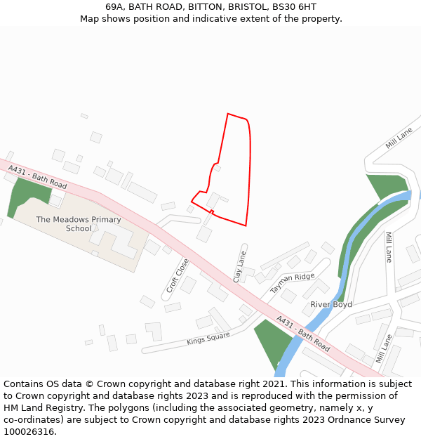 69A, BATH ROAD, BITTON, BRISTOL, BS30 6HT: Location map and indicative extent of plot