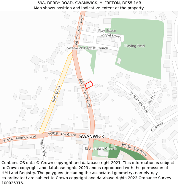 69A, DERBY ROAD, SWANWICK, ALFRETON, DE55 1AB: Location map and indicative extent of plot