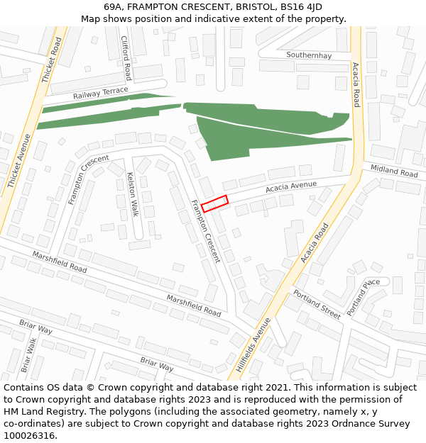 69A, FRAMPTON CRESCENT, BRISTOL, BS16 4JD: Location map and indicative extent of plot