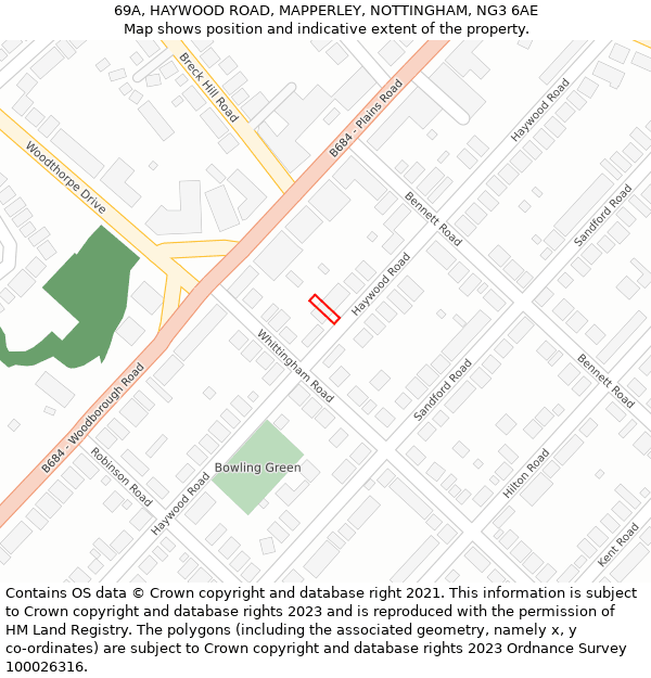 69A, HAYWOOD ROAD, MAPPERLEY, NOTTINGHAM, NG3 6AE: Location map and indicative extent of plot