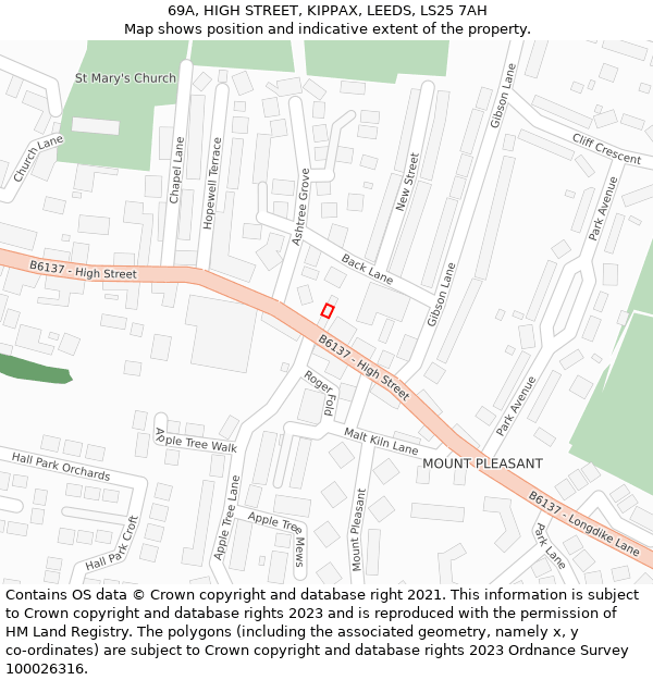 69A, HIGH STREET, KIPPAX, LEEDS, LS25 7AH: Location map and indicative extent of plot