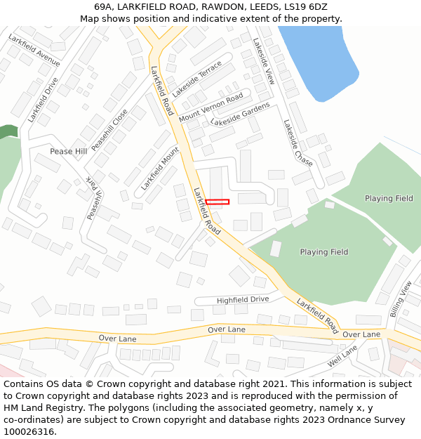 69A, LARKFIELD ROAD, RAWDON, LEEDS, LS19 6DZ: Location map and indicative extent of plot