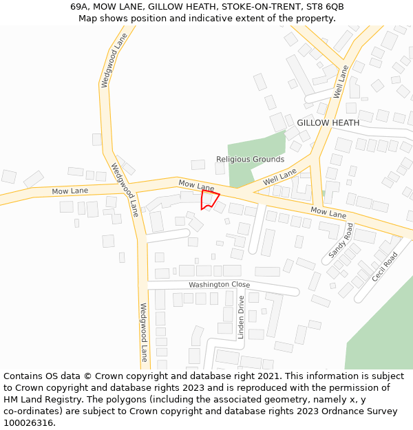 69A, MOW LANE, GILLOW HEATH, STOKE-ON-TRENT, ST8 6QB: Location map and indicative extent of plot