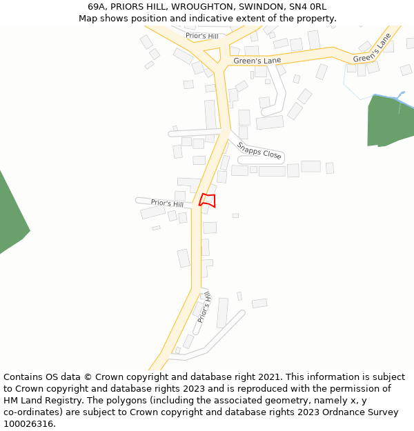 69A, PRIORS HILL, WROUGHTON, SWINDON, SN4 0RL: Location map and indicative extent of plot