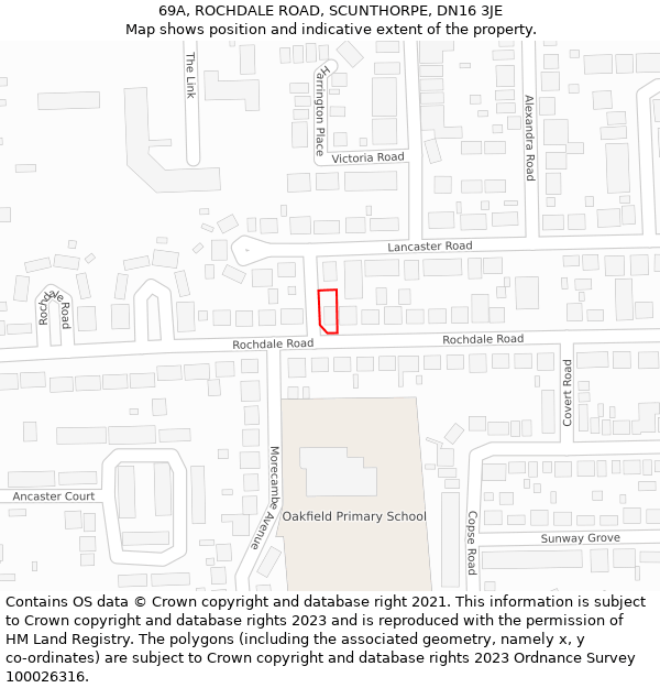 69A, ROCHDALE ROAD, SCUNTHORPE, DN16 3JE: Location map and indicative extent of plot