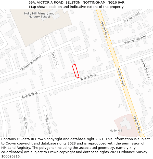 69A, VICTORIA ROAD, SELSTON, NOTTINGHAM, NG16 6AR: Location map and indicative extent of plot