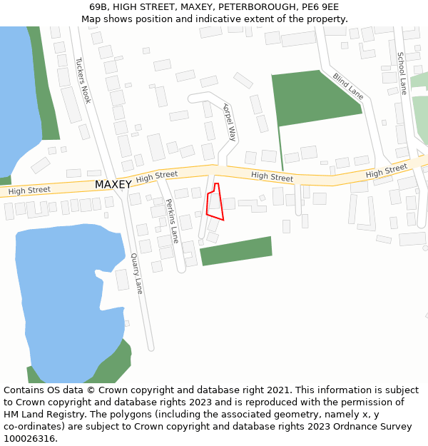 69B, HIGH STREET, MAXEY, PETERBOROUGH, PE6 9EE: Location map and indicative extent of plot