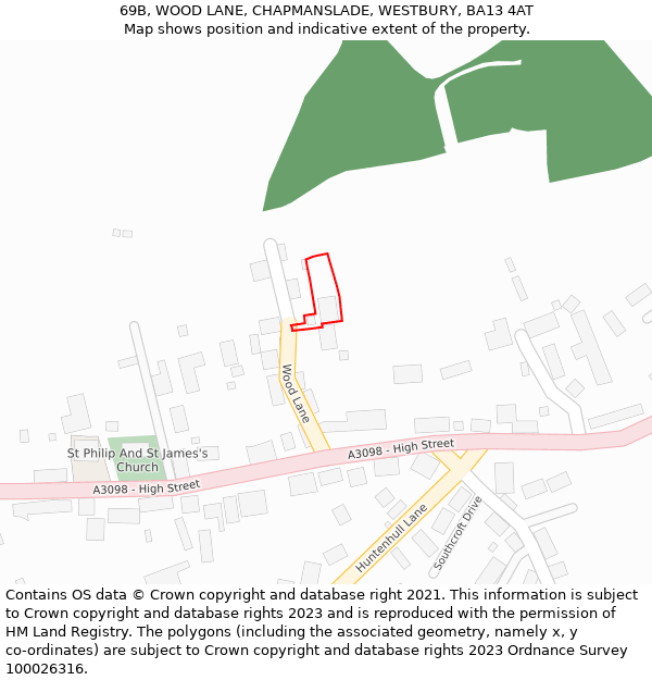 69B, WOOD LANE, CHAPMANSLADE, WESTBURY, BA13 4AT: Location map and indicative extent of plot