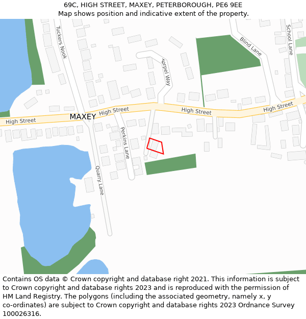 69C, HIGH STREET, MAXEY, PETERBOROUGH, PE6 9EE: Location map and indicative extent of plot