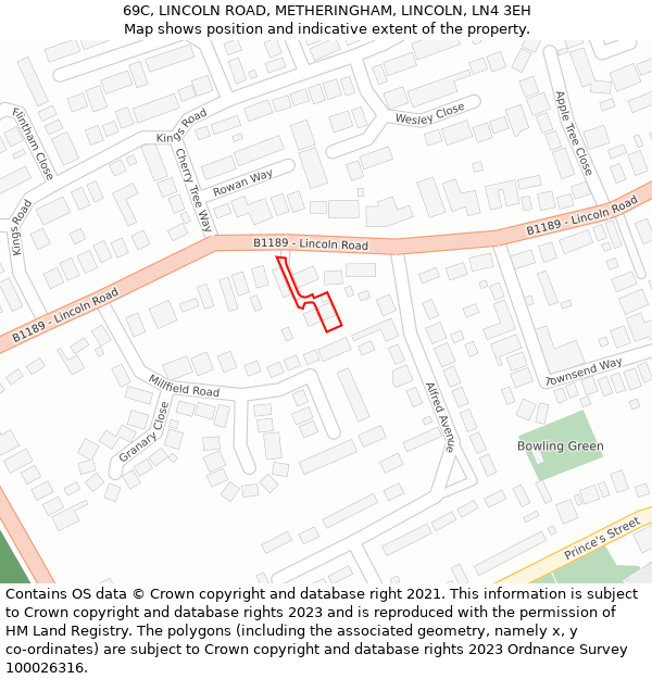 69C, LINCOLN ROAD, METHERINGHAM, LINCOLN, LN4 3EH: Location map and indicative extent of plot