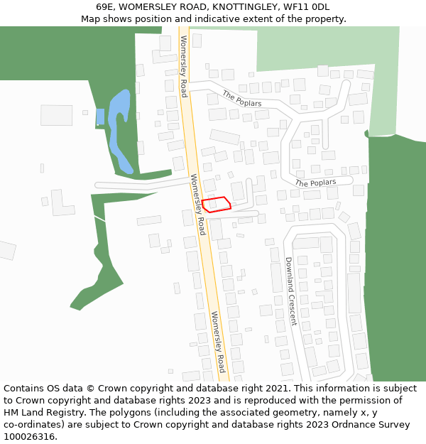 69E, WOMERSLEY ROAD, KNOTTINGLEY, WF11 0DL: Location map and indicative extent of plot