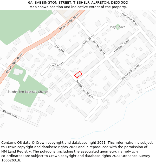 6A, BABBINGTON STREET, TIBSHELF, ALFRETON, DE55 5QD: Location map and indicative extent of plot