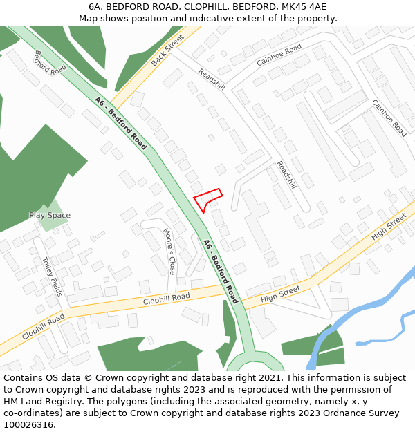 6A, BEDFORD ROAD, CLOPHILL, BEDFORD, MK45 4AE: Location map and indicative extent of plot
