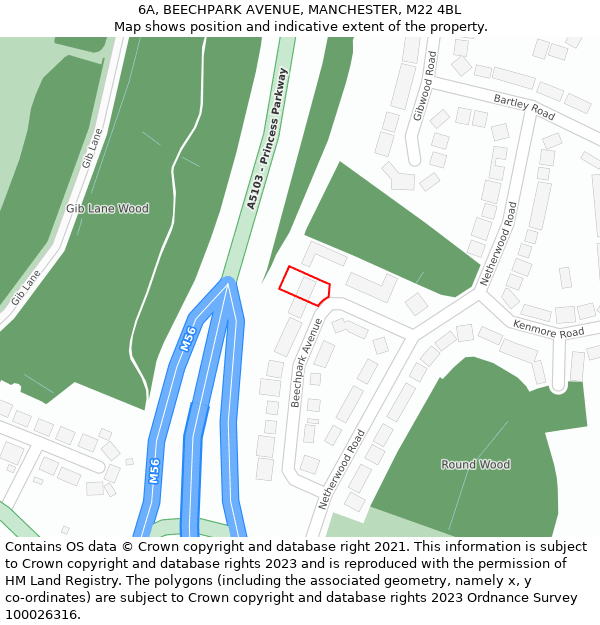 6A, BEECHPARK AVENUE, MANCHESTER, M22 4BL: Location map and indicative extent of plot