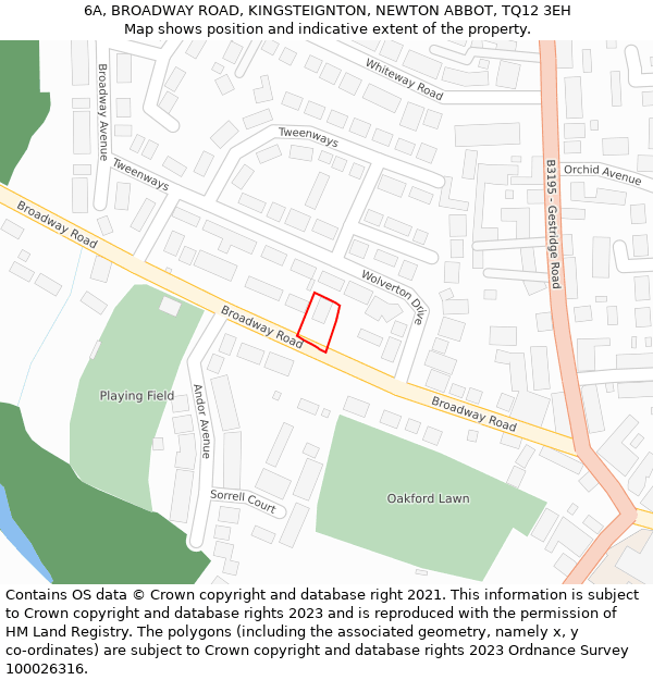 6A, BROADWAY ROAD, KINGSTEIGNTON, NEWTON ABBOT, TQ12 3EH: Location map and indicative extent of plot