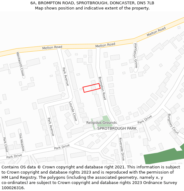 6A, BROMPTON ROAD, SPROTBROUGH, DONCASTER, DN5 7LB: Location map and indicative extent of plot