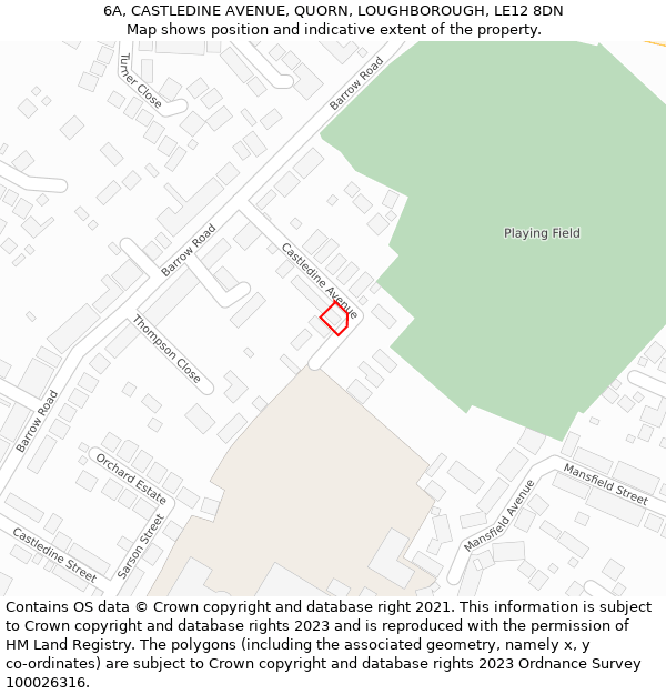 6A, CASTLEDINE AVENUE, QUORN, LOUGHBOROUGH, LE12 8DN: Location map and indicative extent of plot