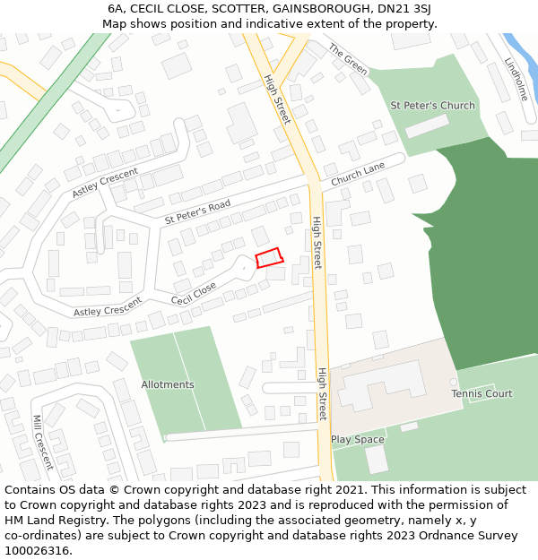 6A, CECIL CLOSE, SCOTTER, GAINSBOROUGH, DN21 3SJ: Location map and indicative extent of plot