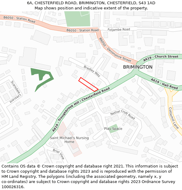 6A, CHESTERFIELD ROAD, BRIMINGTON, CHESTERFIELD, S43 1AD: Location map and indicative extent of plot