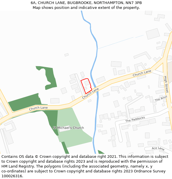 6A, CHURCH LANE, BUGBROOKE, NORTHAMPTON, NN7 3PB: Location map and indicative extent of plot