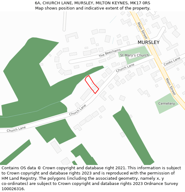 6A, CHURCH LANE, MURSLEY, MILTON KEYNES, MK17 0RS: Location map and indicative extent of plot