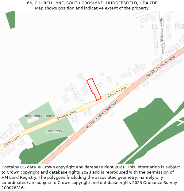 6A, CHURCH LANE, SOUTH CROSLAND, HUDDERSFIELD, HD4 7DB: Location map and indicative extent of plot