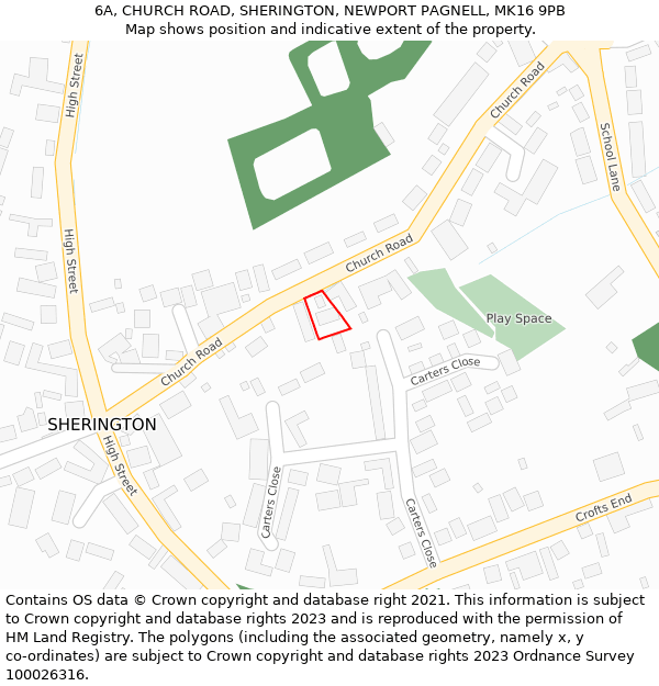6A, CHURCH ROAD, SHERINGTON, NEWPORT PAGNELL, MK16 9PB: Location map and indicative extent of plot
