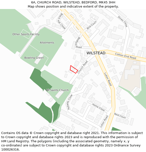 6A, CHURCH ROAD, WILSTEAD, BEDFORD, MK45 3HH: Location map and indicative extent of plot