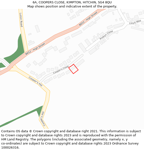 6A, COOPERS CLOSE, KIMPTON, HITCHIN, SG4 8QU: Location map and indicative extent of plot