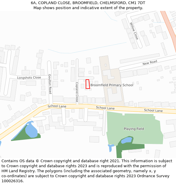 6A, COPLAND CLOSE, BROOMFIELD, CHELMSFORD, CM1 7DT: Location map and indicative extent of plot