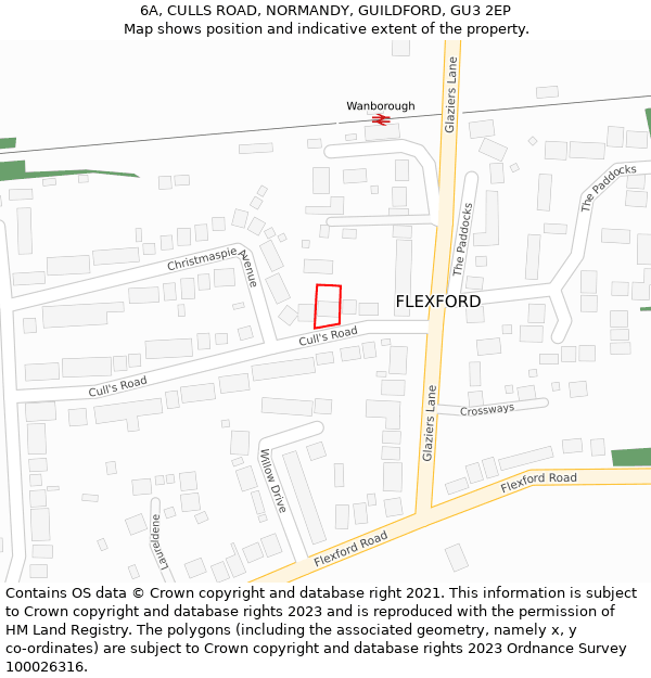 6A, CULLS ROAD, NORMANDY, GUILDFORD, GU3 2EP: Location map and indicative extent of plot