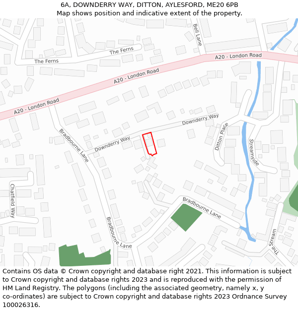 6A, DOWNDERRY WAY, DITTON, AYLESFORD, ME20 6PB: Location map and indicative extent of plot