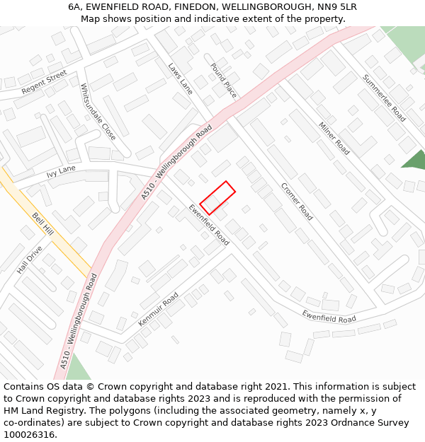 6A, EWENFIELD ROAD, FINEDON, WELLINGBOROUGH, NN9 5LR: Location map and indicative extent of plot