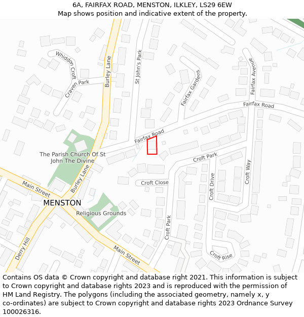 6A, FAIRFAX ROAD, MENSTON, ILKLEY, LS29 6EW: Location map and indicative extent of plot