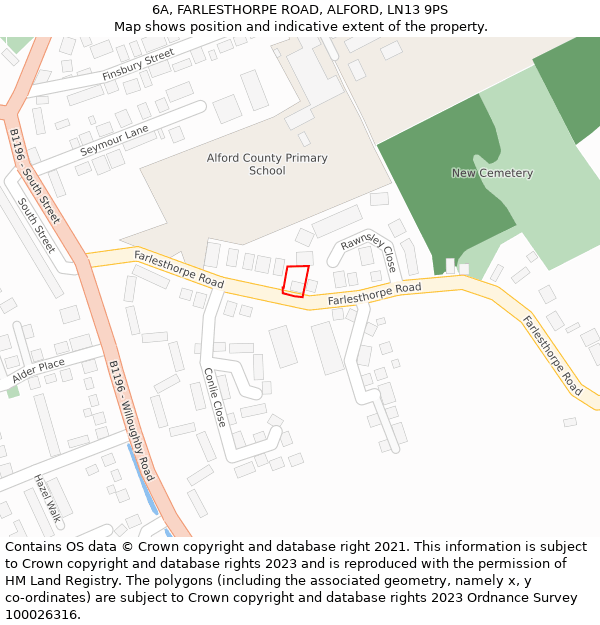 6A, FARLESTHORPE ROAD, ALFORD, LN13 9PS: Location map and indicative extent of plot