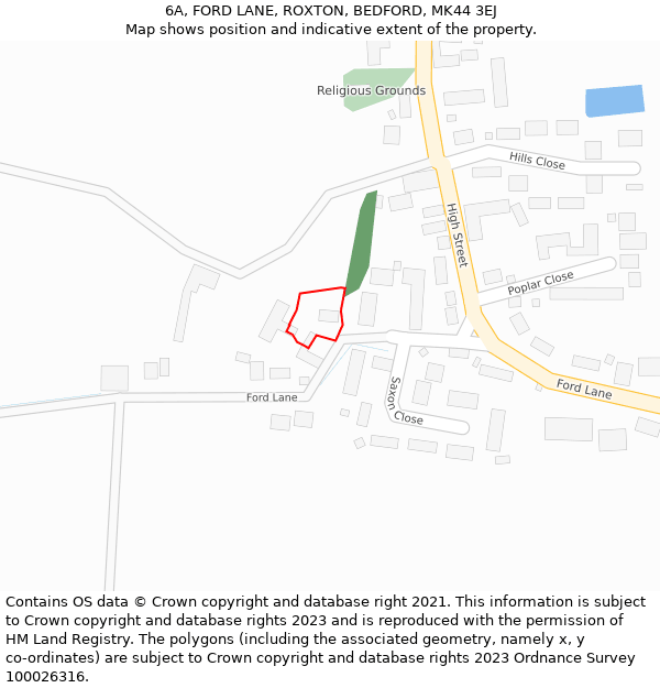 6A, FORD LANE, ROXTON, BEDFORD, MK44 3EJ: Location map and indicative extent of plot