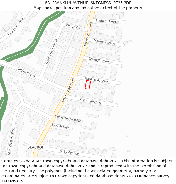 6A, FRANKLIN AVENUE, SKEGNESS, PE25 3DP: Location map and indicative extent of plot