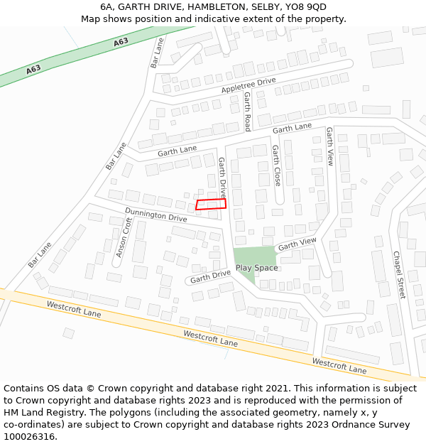 6A, GARTH DRIVE, HAMBLETON, SELBY, YO8 9QD: Location map and indicative extent of plot