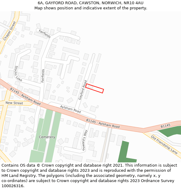 6A, GAYFORD ROAD, CAWSTON, NORWICH, NR10 4AU: Location map and indicative extent of plot