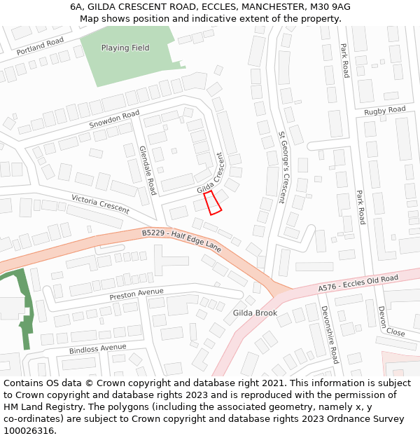 6A, GILDA CRESCENT ROAD, ECCLES, MANCHESTER, M30 9AG: Location map and indicative extent of plot