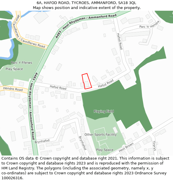 6A, HAFOD ROAD, TYCROES, AMMANFORD, SA18 3QL: Location map and indicative extent of plot