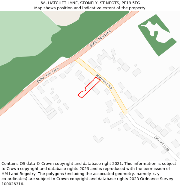 6A, HATCHET LANE, STONELY, ST NEOTS, PE19 5EG: Location map and indicative extent of plot