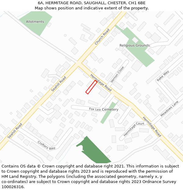 6A, HERMITAGE ROAD, SAUGHALL, CHESTER, CH1 6BE: Location map and indicative extent of plot