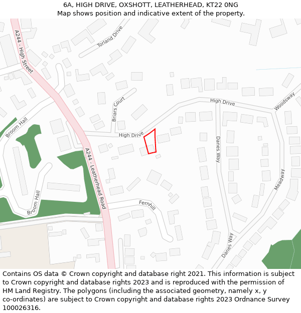 6A, HIGH DRIVE, OXSHOTT, LEATHERHEAD, KT22 0NG: Location map and indicative extent of plot
