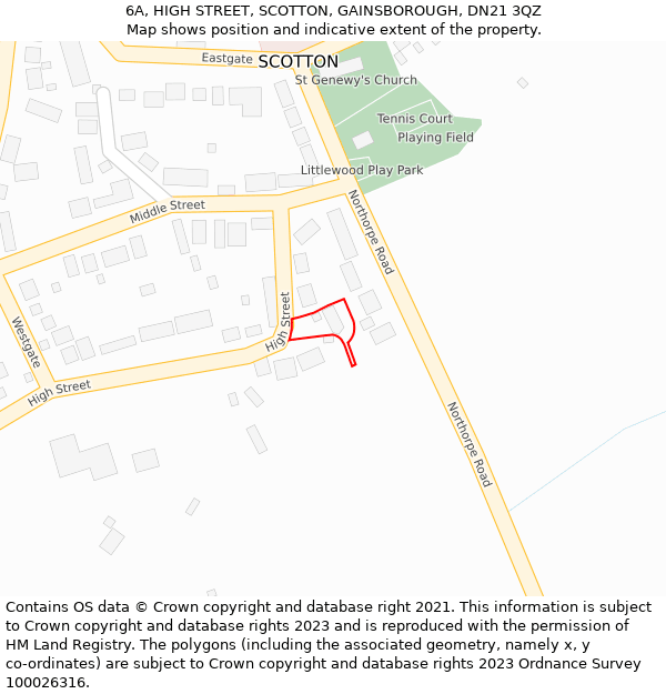 6A, HIGH STREET, SCOTTON, GAINSBOROUGH, DN21 3QZ: Location map and indicative extent of plot